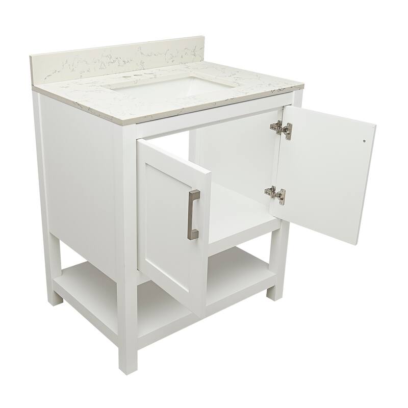 Taos 31" Bathroom Vanity with Cultured Marble Vanity Top Sink in White with White Basin