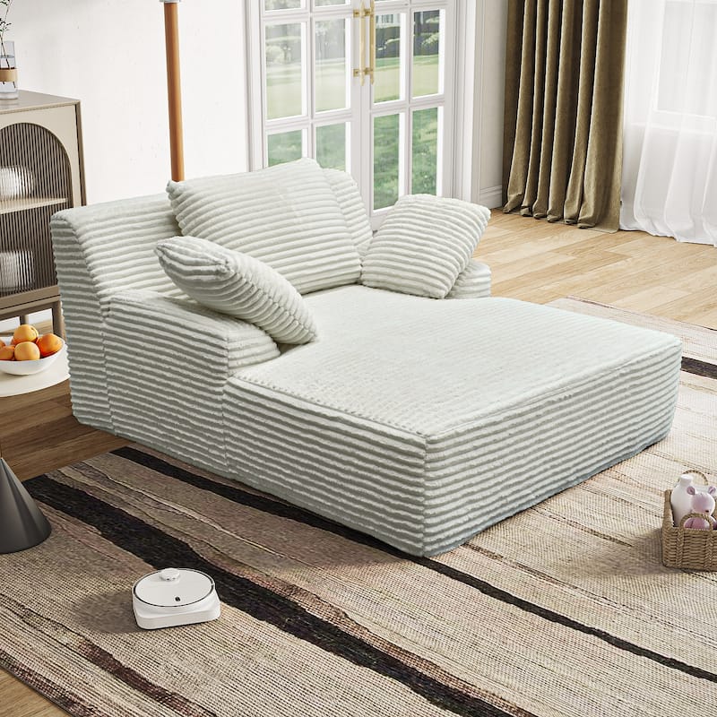 Oversized Fluffy Plush Corduroy Sleeper Sofa, Single Chaise Lounge Couch Chair, Deep Seat Reading Chair for Living Room
