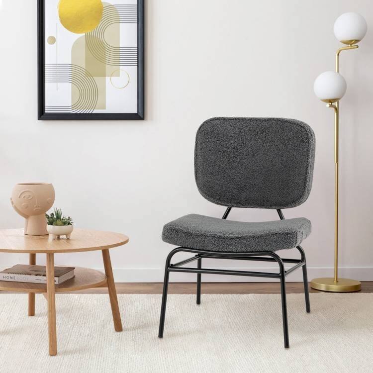 Sherpa Upholstered Accent Chair with Arched Backrest and Plush Cushion for Living Room Bedroom Reading Nook - 21.5" x 22" x 34"