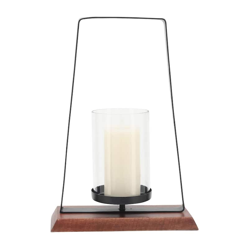 Sagebrook Home Metal Black Hurricane with Wood Base
