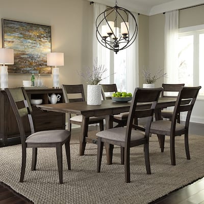 Double Bridge Dark Chestnut 7 Piece Trestle Table Set