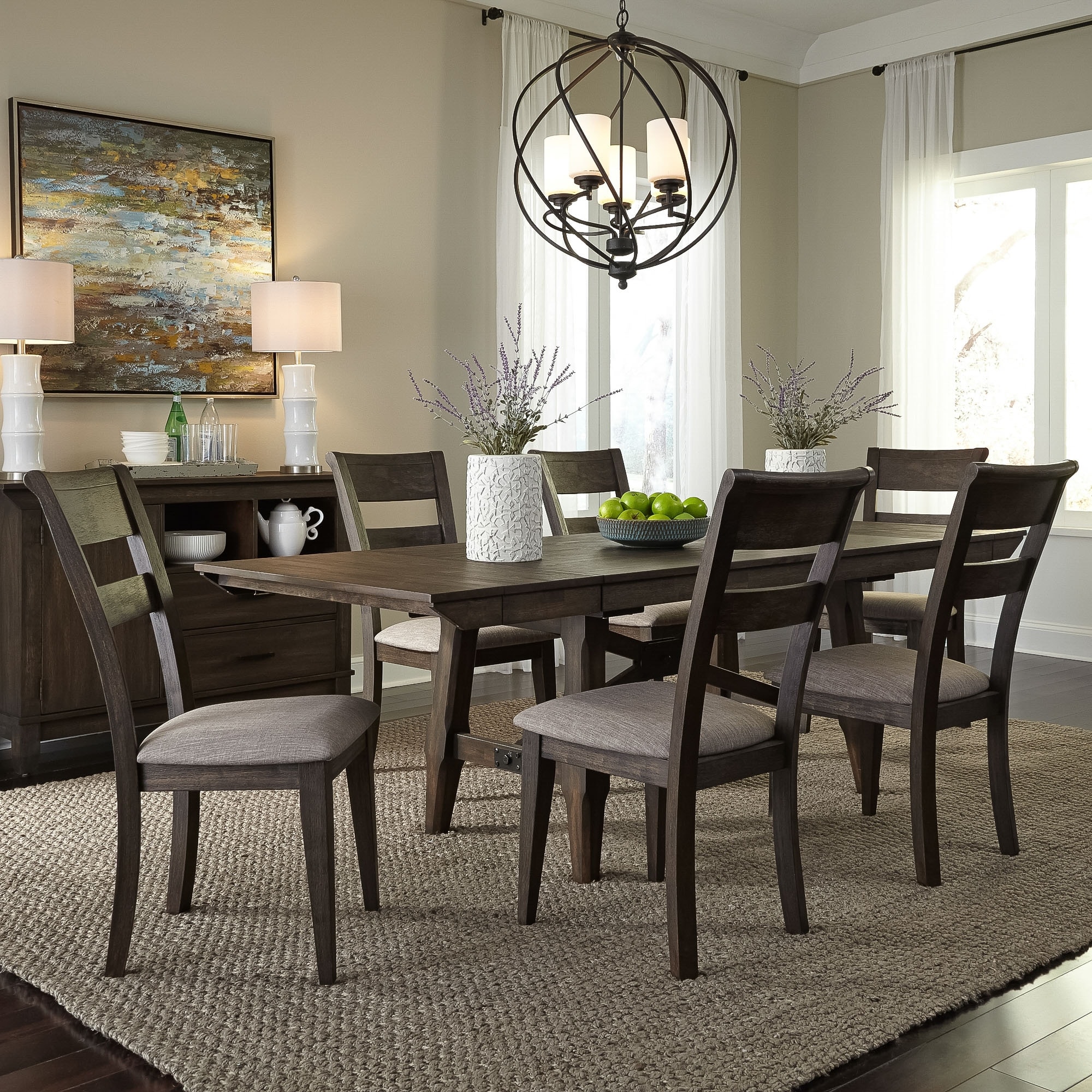 Liberty Furniture Double Bridge Trestle Table 7 Piece Dining Set Chestnut