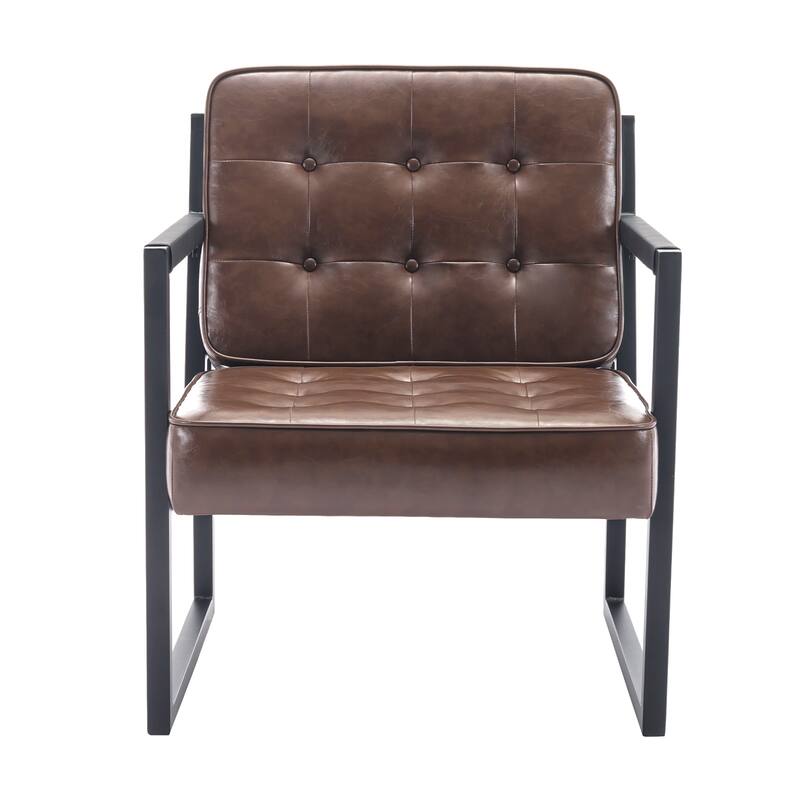 Mid-Century Modern Leather Accent Chair, Arm Chair with Metal Legs - Set of 1 - Brown