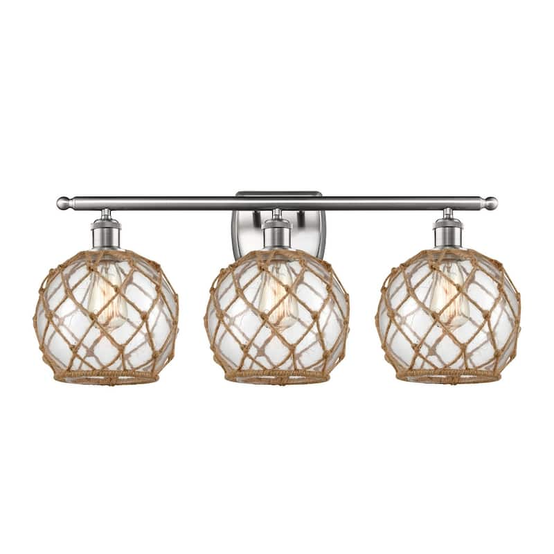 Innovations Lighting Farmhouse Rope 3 Light 26" Wide Bathroom Vanity - Brushed Satin Nickel / Clear / Black