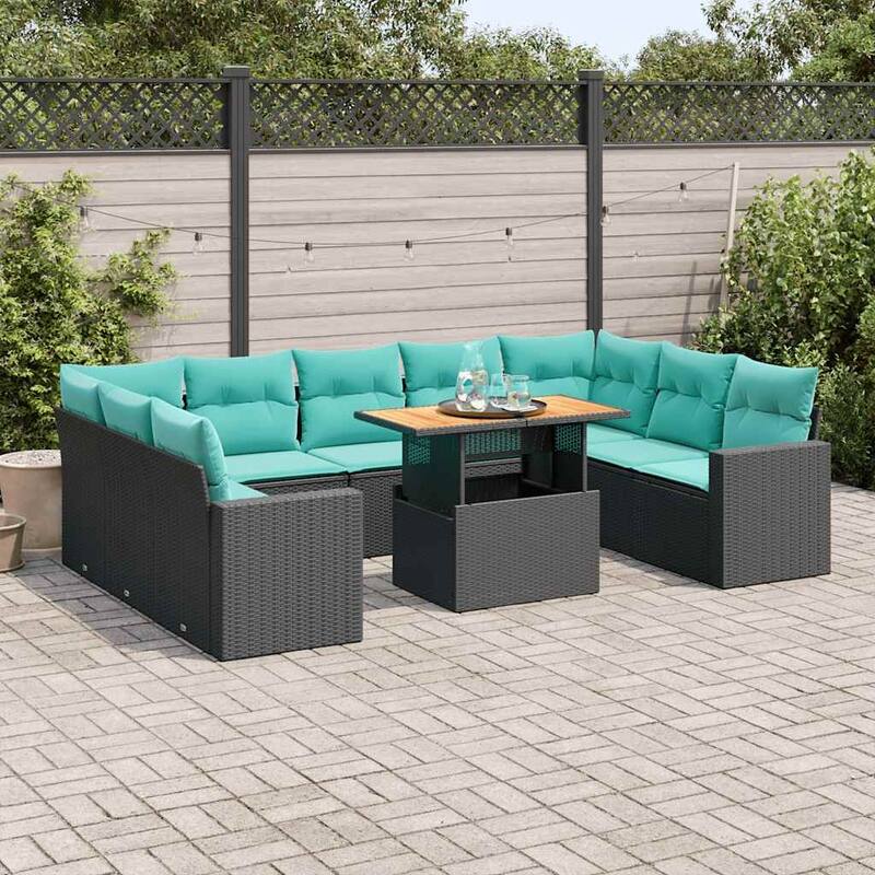 vidaXL Patio Sofa Set with Cushions Sectional Lounge Set 10 Piece Poly Rattan - 21.7 x 24.4 x 27.2