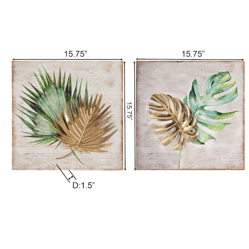 Wood and Metal Tropical Leaf Wall Decor (Set of 2)
