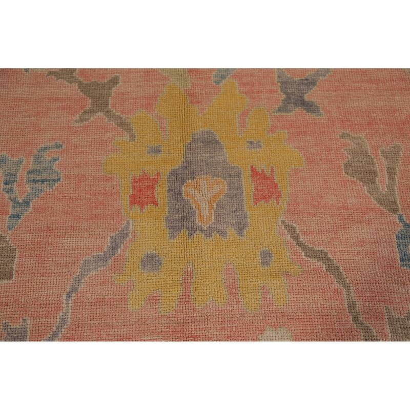 Hand Knotted Oriental 100% Wool Carpet Transitional All-Over Coral Oushak Area Rug - 12' 2'' X 9' 0''