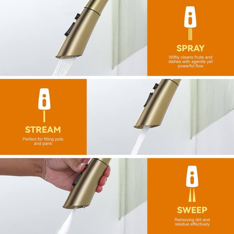 WOWOW 17.7 in. Single Handle Pull Down Sprayer Kitchen Faucet