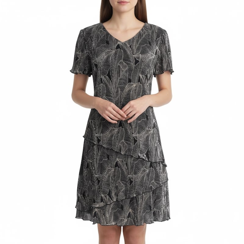 Connected Apparel Short Sleeve Mid-Length Printed Dress