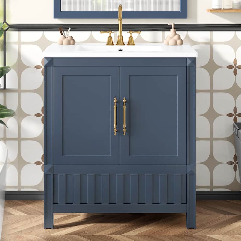 30" Bathroom Vanity with Sink, Drawers, Doors & Storage Shelves - Blue