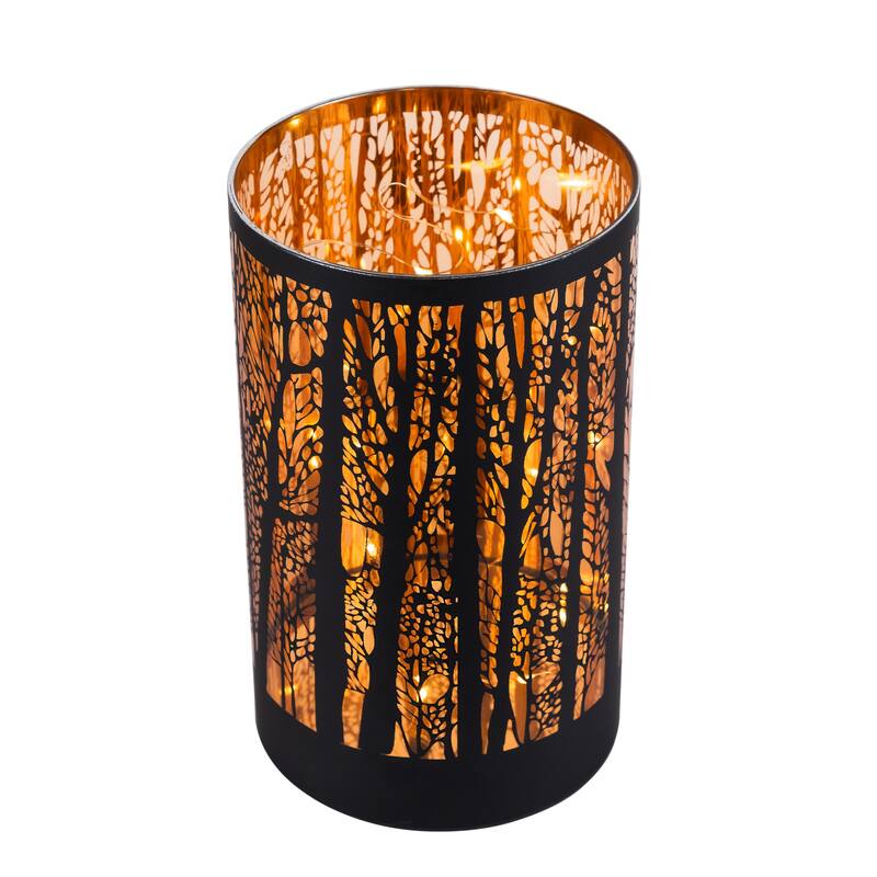 LED Lighted Forest Trees Glass Hurricane Fall Harvest Candle Decoration - 7.75"