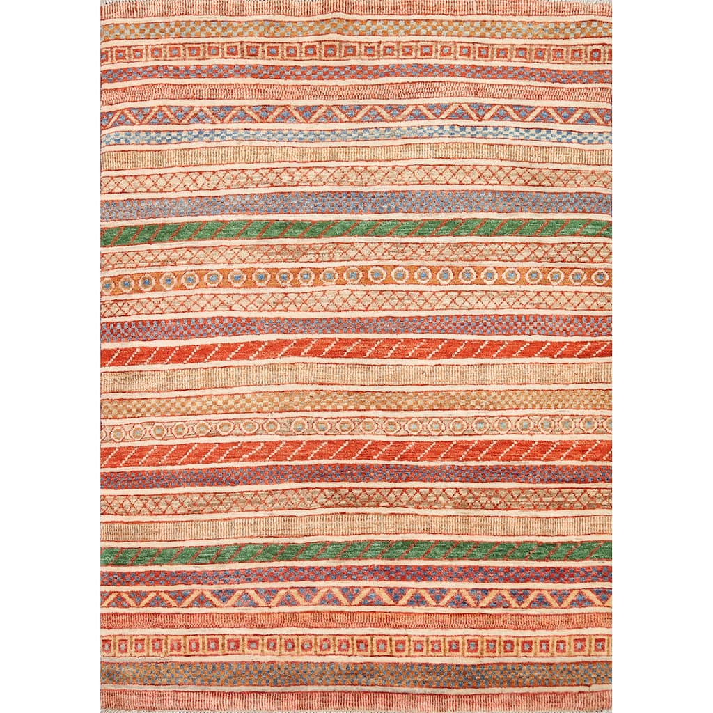 Striped Kazak Oriental Home Decor Area Rug Hand-knotted Wool Carpet - 3'10" x 5'2"