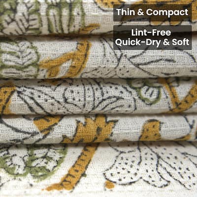Fabdivine Handmade Block Print Floral Waffle Weave Kitchen 100% Cotton 17x32 Inch Hand Towel