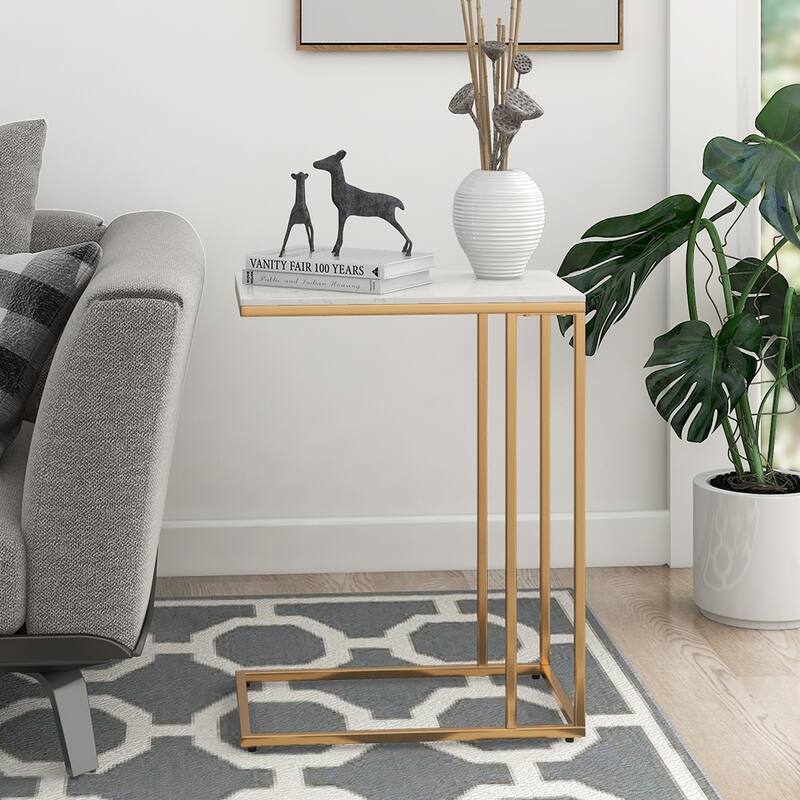 Maypex Rectangular White Sintered Stone Table Top Side Table