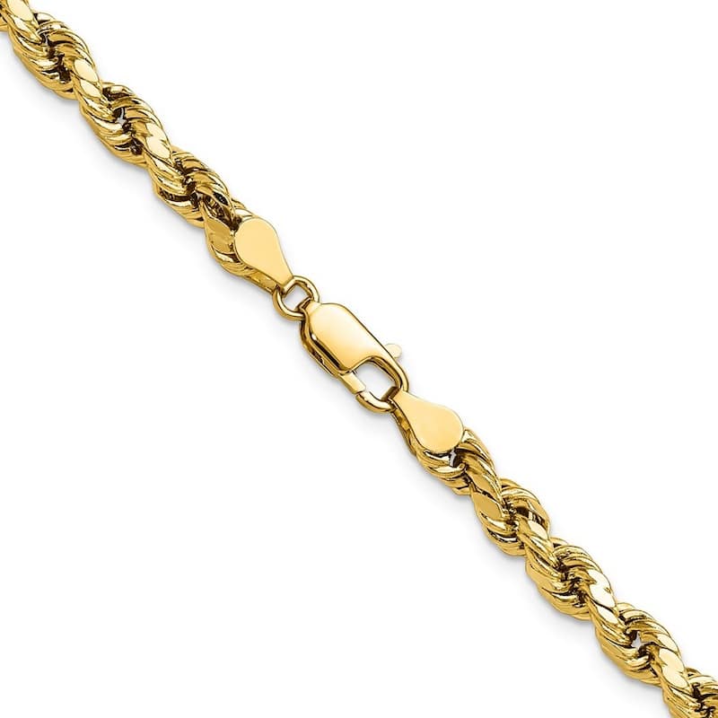 Curata 10k Yellow Gold Unisex 4.9mm Semi Solid Diamond Cut Rope Chain Bracelet Options: 7" 8" 9"