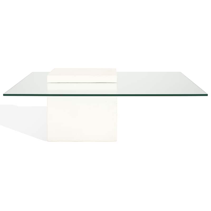 SAFAVIEH Couture Sophibeth Concrete Coffee Table - 39"W x 39"D x 15"H - Ivory/Clear
