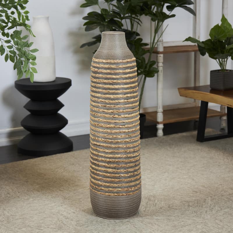 Seagrass Handmade Braided Decorative Vase with Layered Gray Paneling - Brown - Roche River Decor