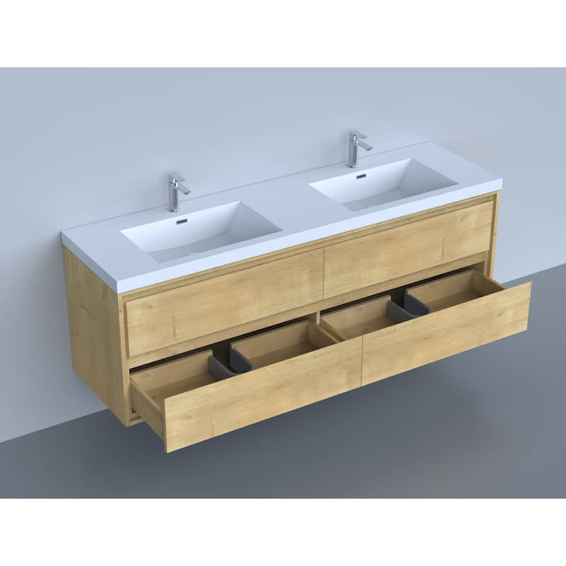 Sage 72" wall mounted bathroom vanity with double basin acrylic top