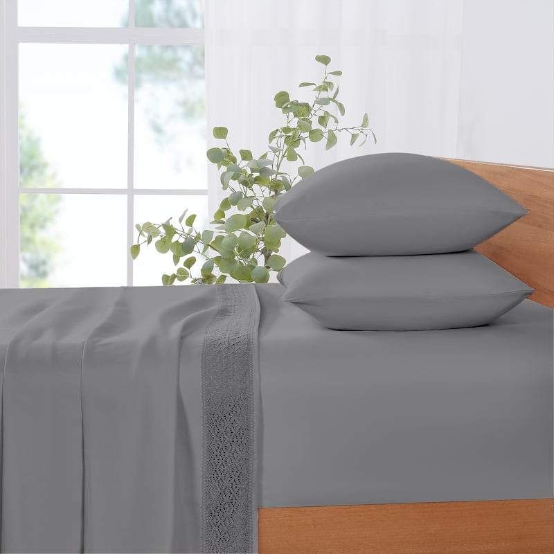 Modern Threads 4-Piece Soft Microfiber Crochet Lace Sheet Set