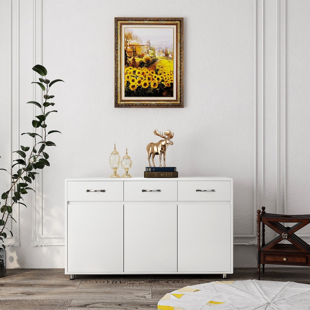 White Sideboard Buffet Server Cabinet Storage Cabinet with 3 Drawers