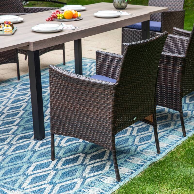 7/9-piece Patio Dining Set, Expendable Rectangular Outdoor Dining Table with Rattan Chairs