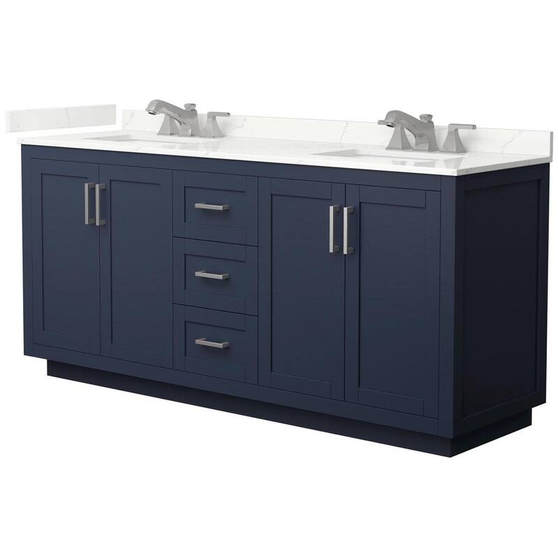 Wyndham Collection WCF292972D-QTZ-US3MXX Miranda 72" Free Standing - Dark Blue / Giotto Quartz Top / Brushed Nickel