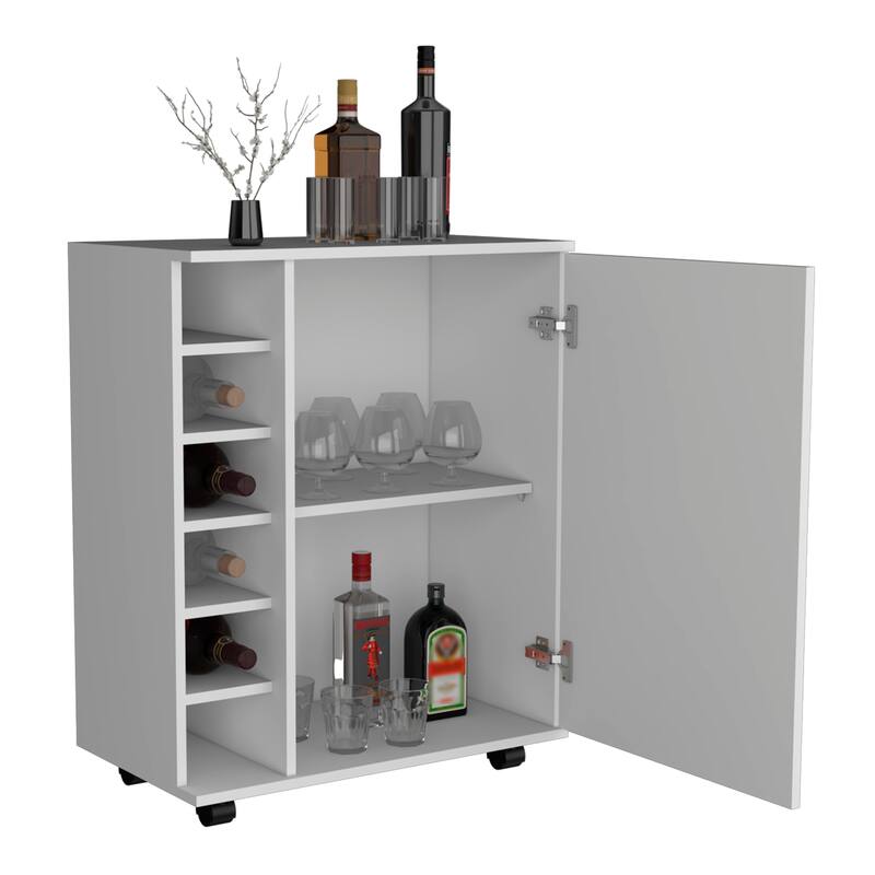 Wick Bar cart with Integrated Wine Storage, Spacious Cabinet and Smooth Rollers
