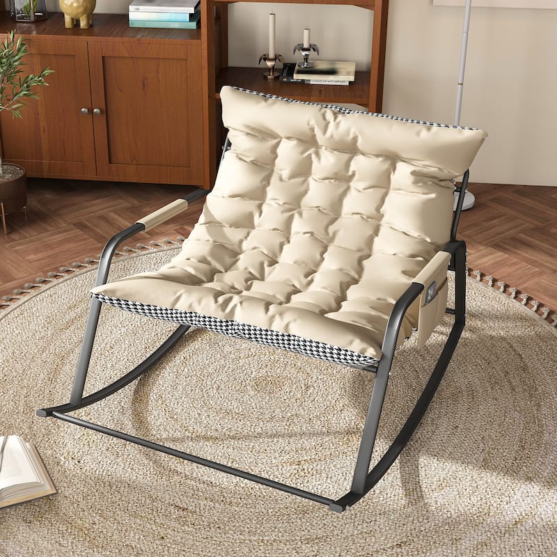 Rocking Chair with Storage, Cushions & Armrests, All-Season Comfort Lounge Recliner, Breathable Ergonomic Lounge Chair - Off White