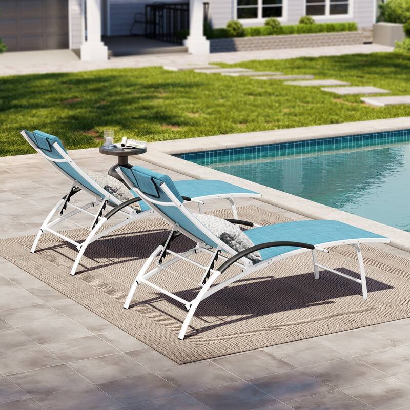 Crestlive Products Outdoor Adjustable Reclining Chaise Lounge Chair with Armrest