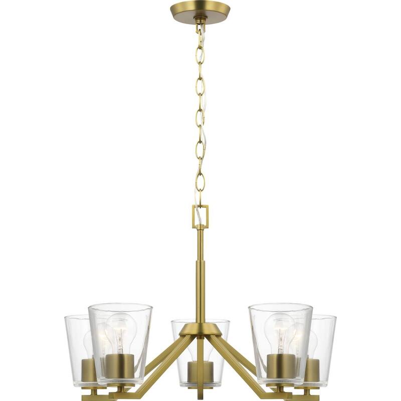 Vertex Collection Five-Light Brushed Gold Clear Glass Contemporary Chandelier - 22.5 in x 22.5 in x 15.25 in