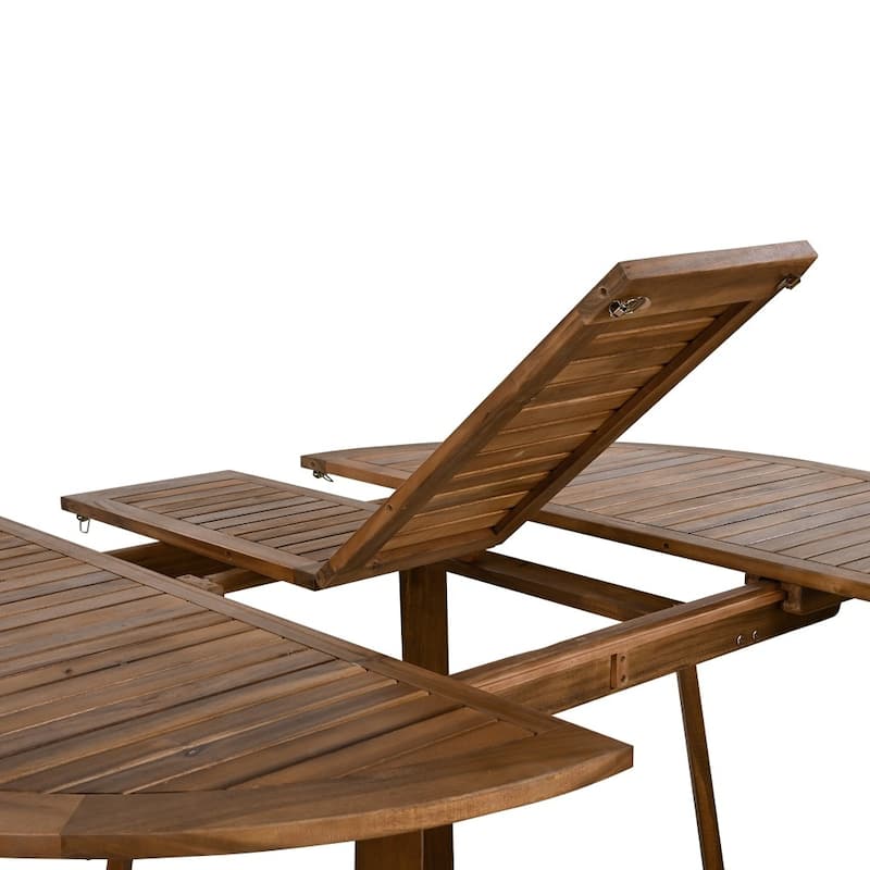 Patio 5-piece Wooden Dining Set with 12 inch Butterfly Leaf Foldable Round Table