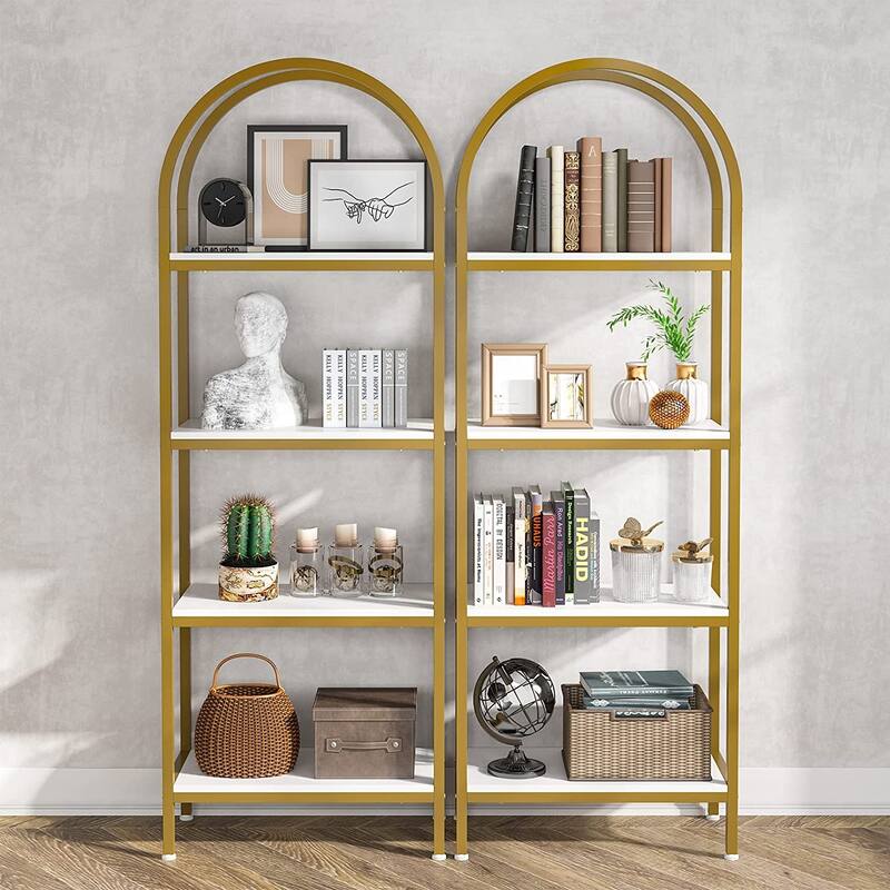 Freestanding Display Rack Tall Wood 4-Tier Bookcase Storage Shelves