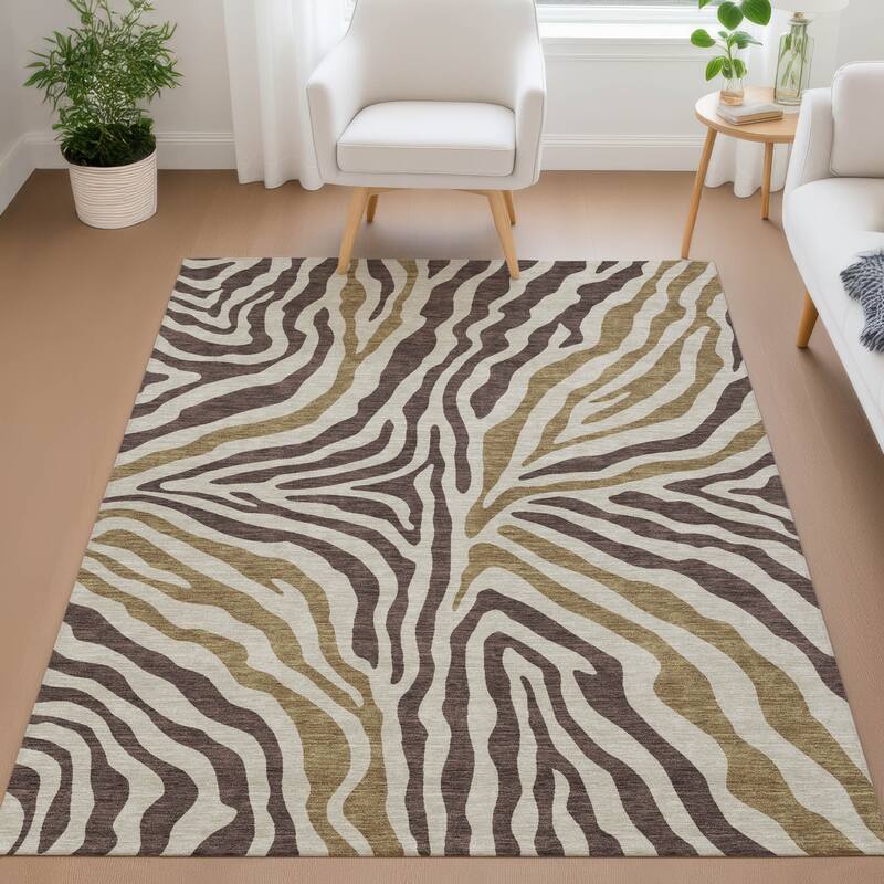 Machine Washable Indoor/ Outdoor Modern Prints Chantille Rug