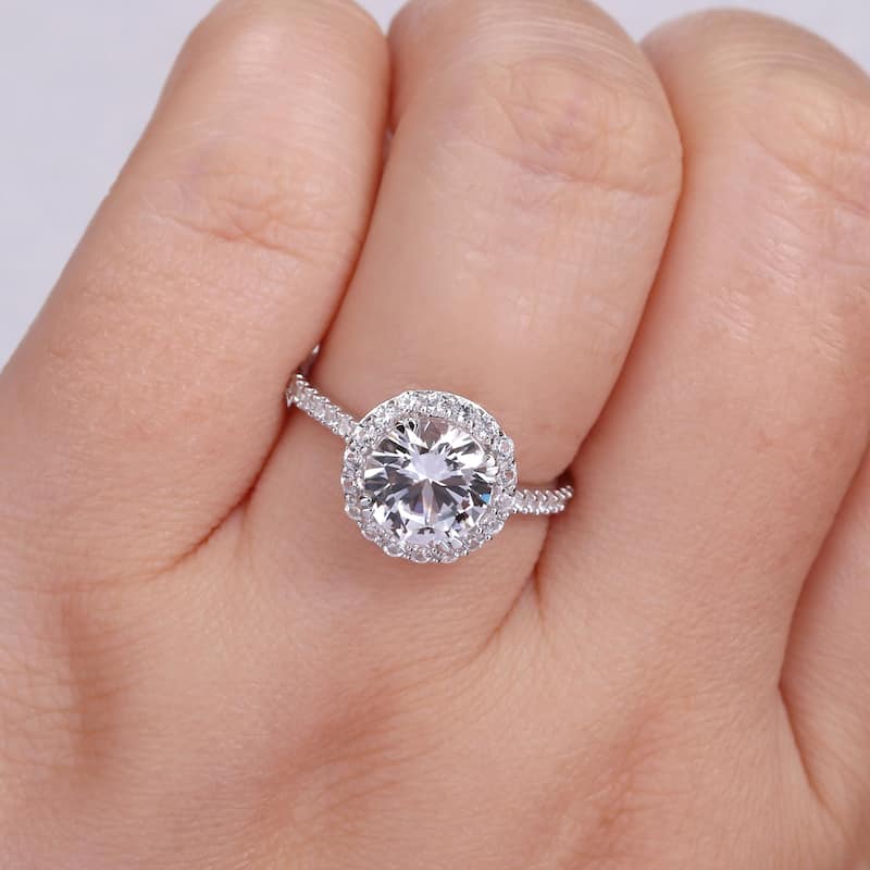 Miadora Sterling Silver 3ct TGW Created White Sapphire Halo Engagement ring