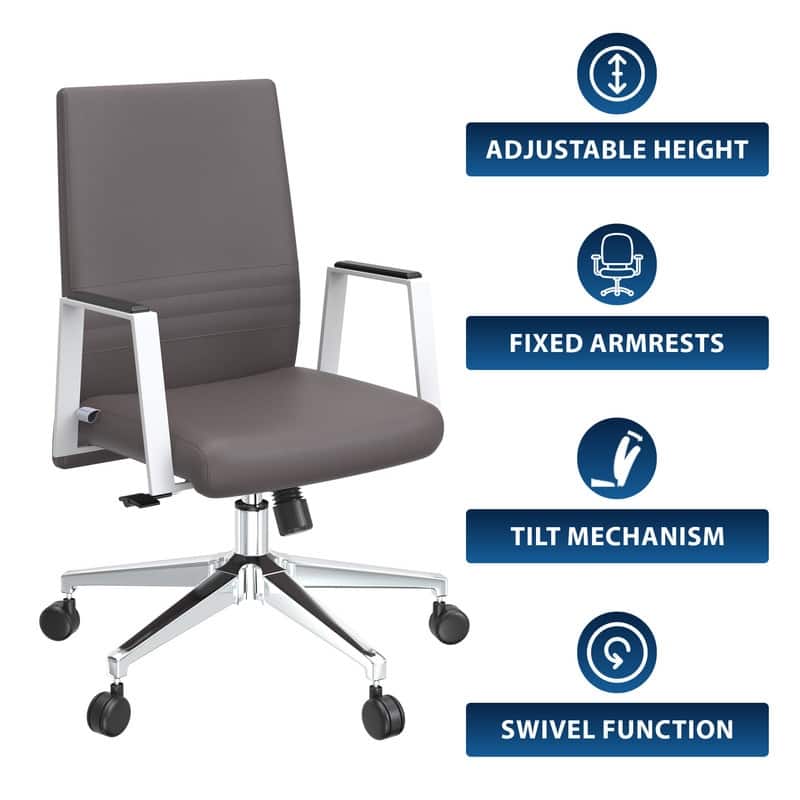 Mid-Back Leather Office Chair in Iron Modern Ergonomic Swivel Lift Tilt Computer Task Chair