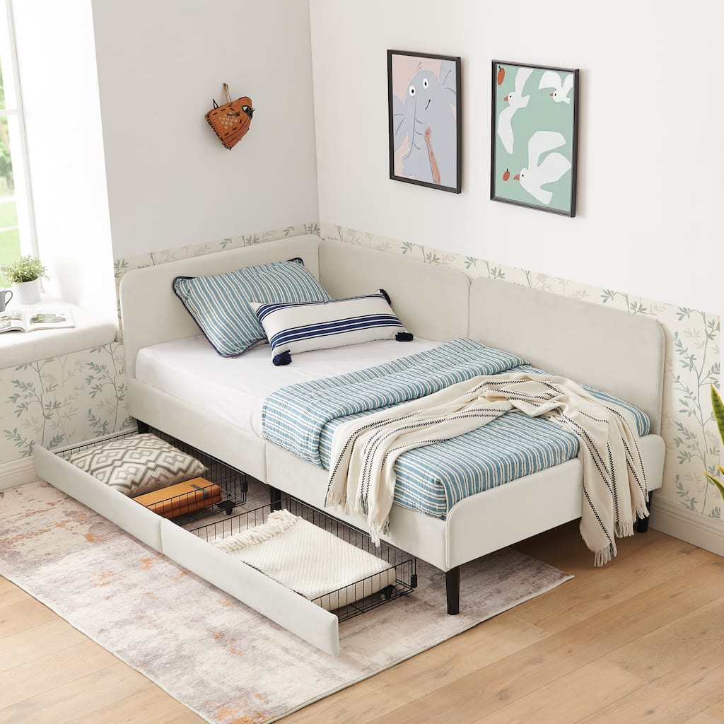 Versatile Daybed Twin Velvet Upholstered Platform Bed with Drawers