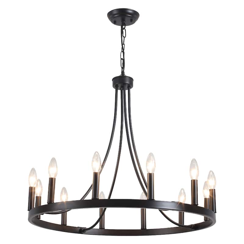 12-Light 26.77-inch Vintage Rustic Wagon Wheel Chandelier for Kitchen