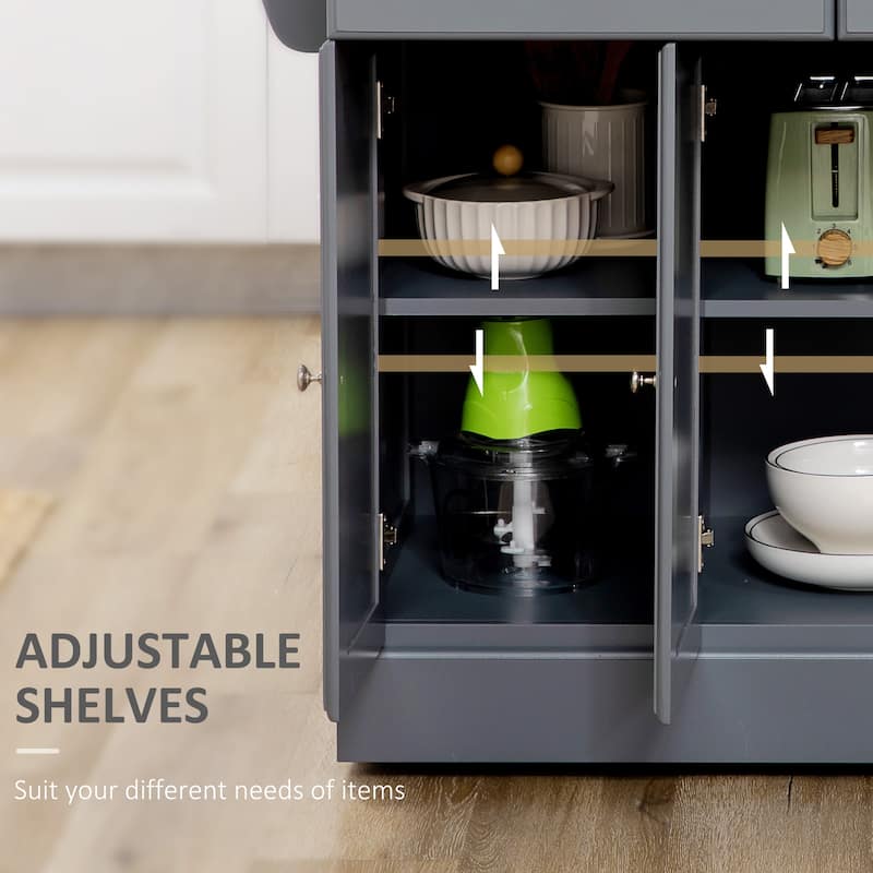 Kitchen Island with Storage, Rolling Kitchen Serving Cart with Rubber Wood Top, Storage Drawer and Cabinet