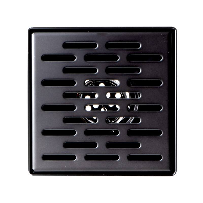 5" x 5" Black Matte Square Stainless Steel Shower Drain with Groove Holes
