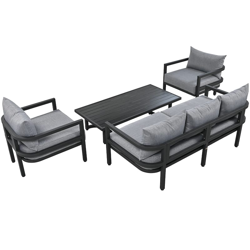 Roomfitters 4-Piece Outdoor Steel Sofa Set with Coffee Table, 3-Seater Couch and 2 Armchairs for Patio Garden