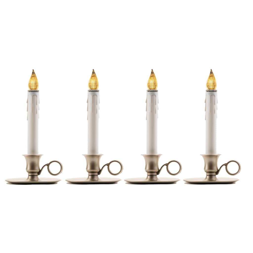 LED Lighted Window Candles with Sensor - 9" - White and Silver - Set of 4