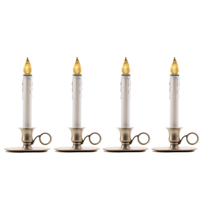 LED Lighted Window Candles with Sensor - 9" - White and Silver - Set of 4