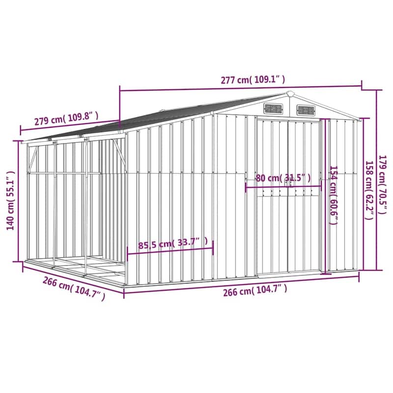 vidaXL Garden Shed Metal Outdoor Storage Tool Shed House Galvanized Steel