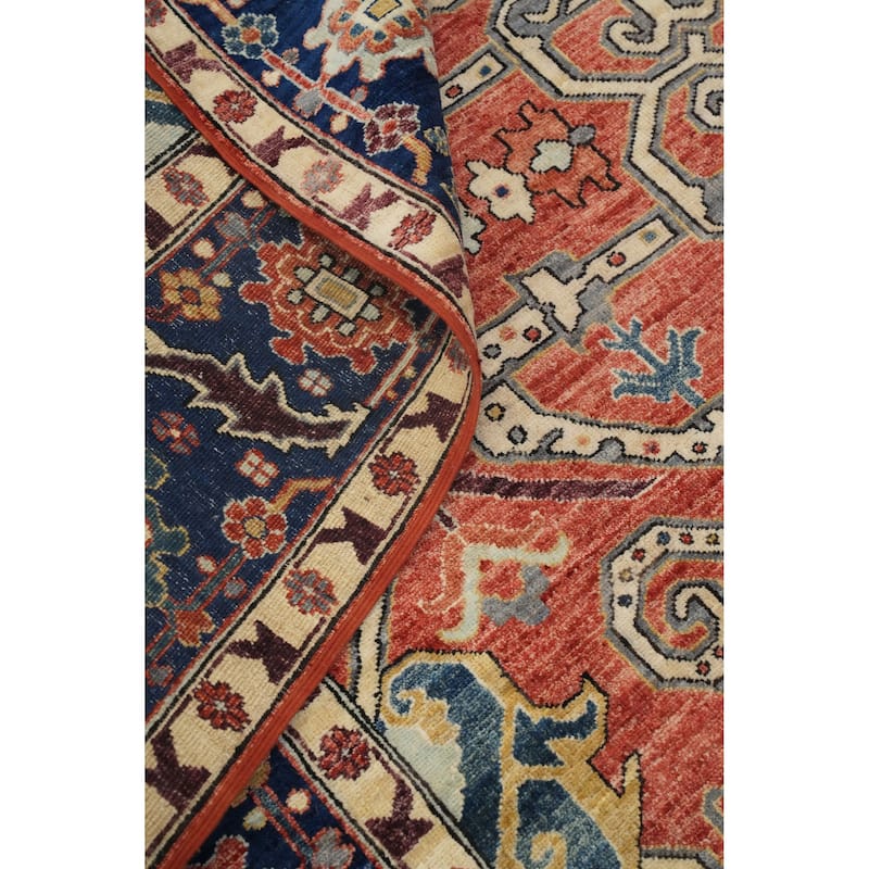 Hand Knotted Traditional Wool Orange Geometric Area Rug - 9' 7'' X 8' 4''