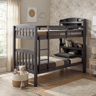 Furniture of America Maurice Gray Solid Wood Twin Over Twin Bunk Bed with Attached Ladder