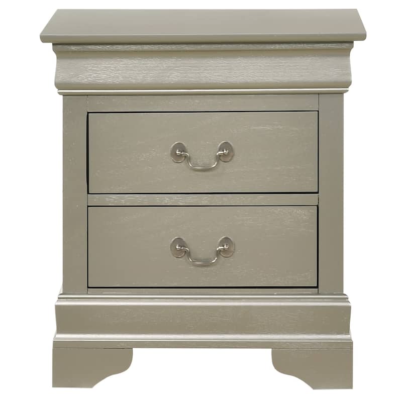 Silver Champagne Nightstand 24x22x16 with One Drawer, Compact Bedside Table for Storage and Sleek Elegant Bedroom Decor