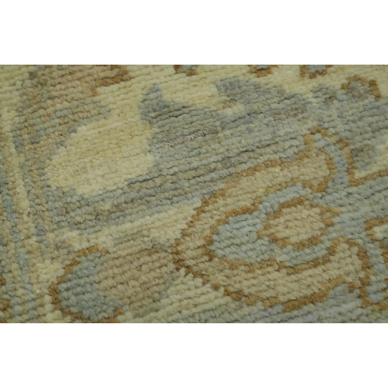 Vegetable Dye Wool Oushak Turkish Area Rug, Floral Geometric Carpet - 12' 0'' X 9' 3''