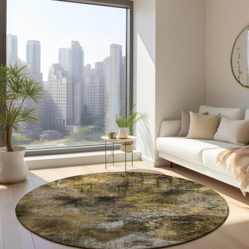 Machine Washable Indoor/ Outdoor Chantille Abstract Imprints Rug - Mocha - 8' x 8'