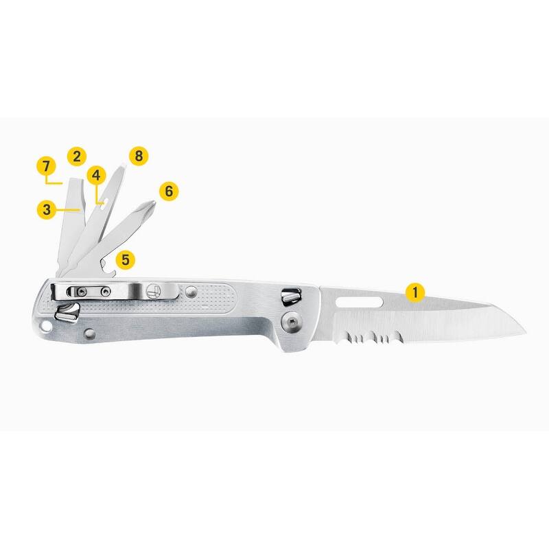 Leatherman Free K2X Pocket Size 8 Tools Stainless Steel Multitool, Silver