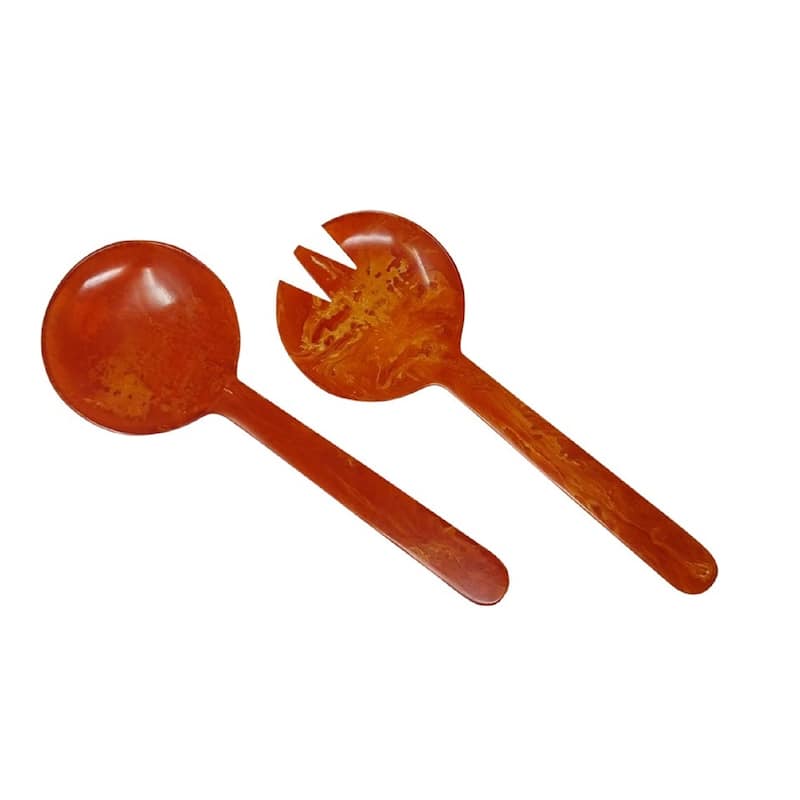 Salad Servers Set of 2 Orange Resin Dia 11" - Orange